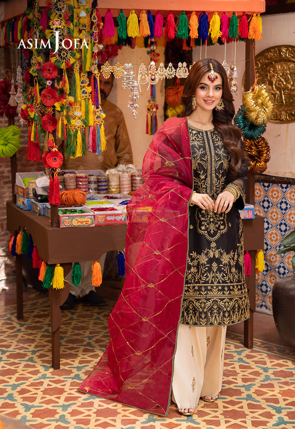 AJEMB-14 EMBROIDERED ORGANZA STITCHED 3 PCS