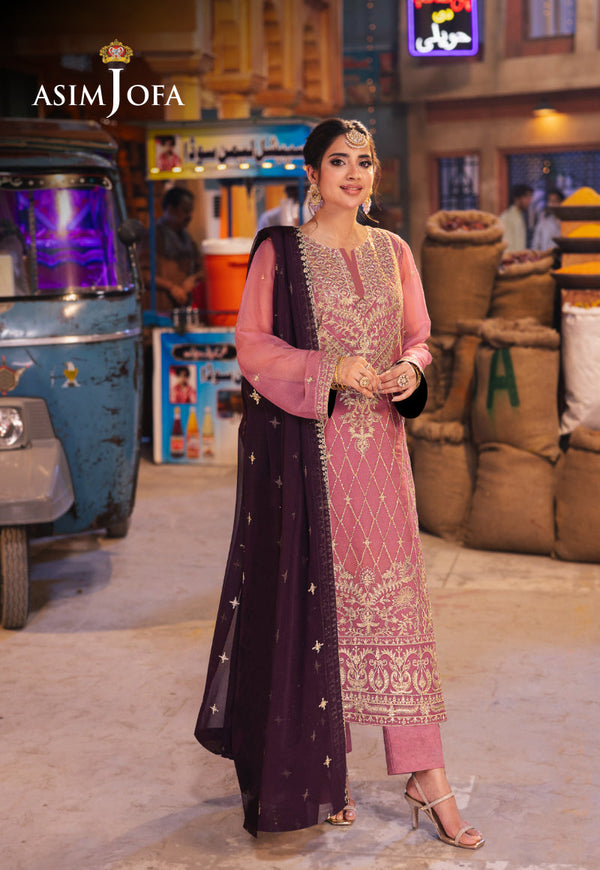 AJKKB-24 EMBROIDERED CHIFFON STITCHED 3 PCS