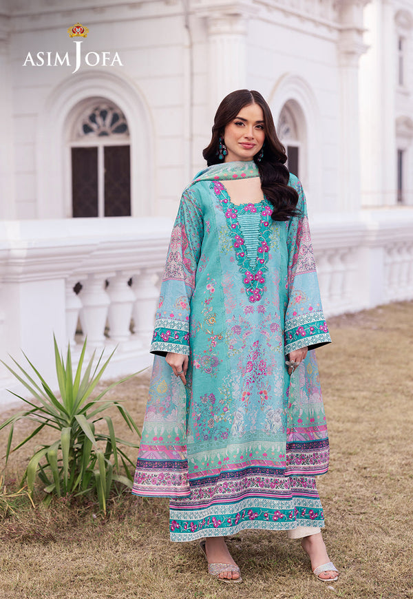AJRSB-04 DIGITALLY PRINTED EMBROIDERED RAW SILK STITCHED 3 PCS